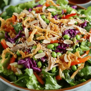 For an Asian Chicken Crunch Salad, fresh and colorful ingredients shine. The base includes shredded rotisserie chicken, which adds protein and flavor. I love using mixed greens, like lettuce, spinach, and arugula. They give a nice crunch and vibrant look.