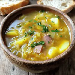 To make this cozy ham bone soup, you need a few key ingredients. The heart of this dish is the ham bone. It adds rich flavor and some tender meat. You will also need six cups of low-sodium chicken broth. This broth brings warmth and depth to the soup.