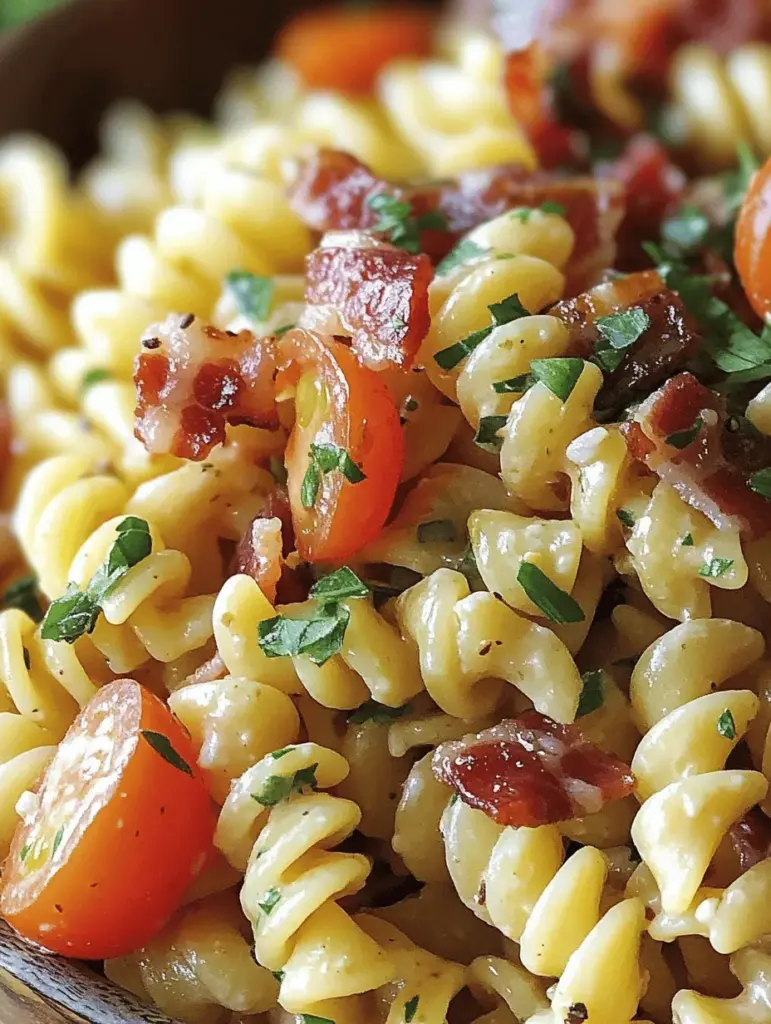 Satisfy your cravings with this Bacon-Lover's BLT Pasta Salad! This delicious twist on the classic BLT combines al dente pasta, crispy bacon, fresh tomatoes, and crunchy lettuce, tossed in a creamy dressing. Perfect for potlucks, picnics, or just a quick weeknight meal, this dish is easy to make and packed with flavor. Discover the ultimate comfort food that's sure to impress your friends and family! Explore the recipe and add it to your summer menu today!
