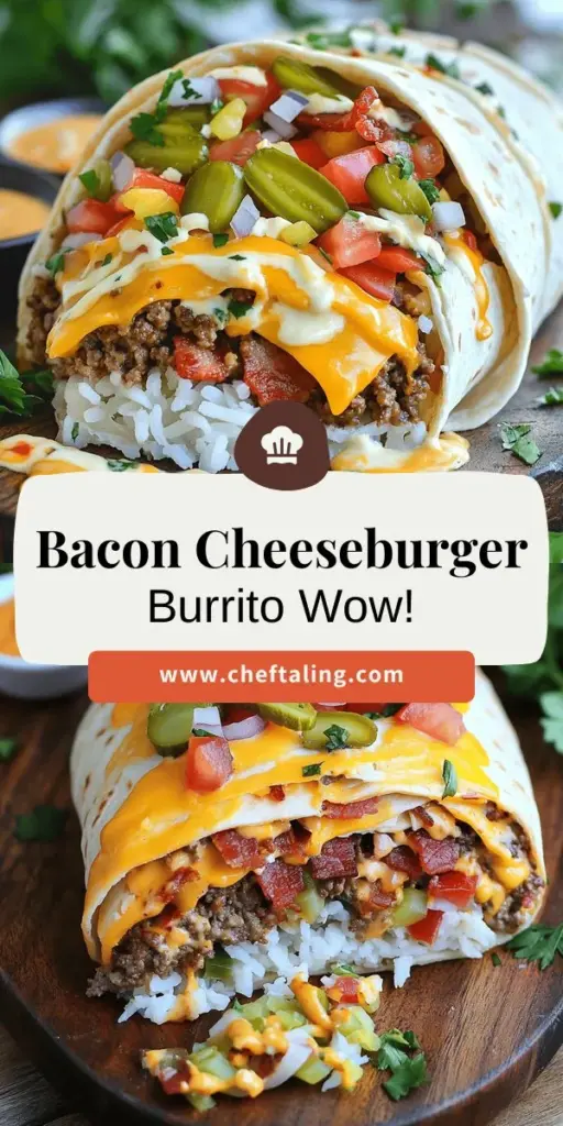 Satisfy your cravings with the HUGE BACON CHEESEBURGER BURRITO, a deliciously filling meal that fuses two favorites into one mouthwatering dish. Packed with juicy ground beef, crispy bacon, and melty cheddar wrapped in a warm tortilla, this recipe is perfect for any occasion. Discover essential cooking tips, customizable toppings, and delectable sides to elevate your burrito experience. Ready to create this comfort food masterpiece? Click through for the full recipe and make every bite unforgettable!