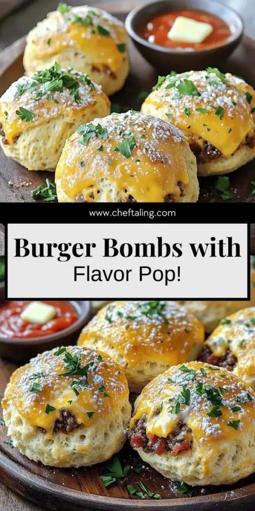Elevate your snack game with Garlic Parmesan Bacon Cheeseburger Bombs! This recipe combines juicy beef, crispy bacon, and gooey cheese, all wrapped in fluffy biscuit dough for an irresistible treat. Perfect for parties or movie nights, these cheesy bites are sure to impress. Follow my easy instructions to create these flavorful bombs at home. Click through to discover the full recipe and start cooking your new favorite appetizer today!