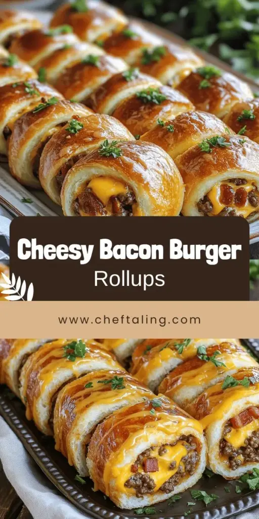 Elevate dinner with Garlic Butter Bacon Cheeseburger Rollups, the ultimate blend of comfort and fun! These easy-to-make rollups pack classic cheeseburger flavors into a portable tortilla, making them perfect for both snacks and meals. With simple ingredients and a quick cooking time, you'll impress your family and friends in no time. Click through to discover the full recipe and get ready for a delicious culinary adventure!