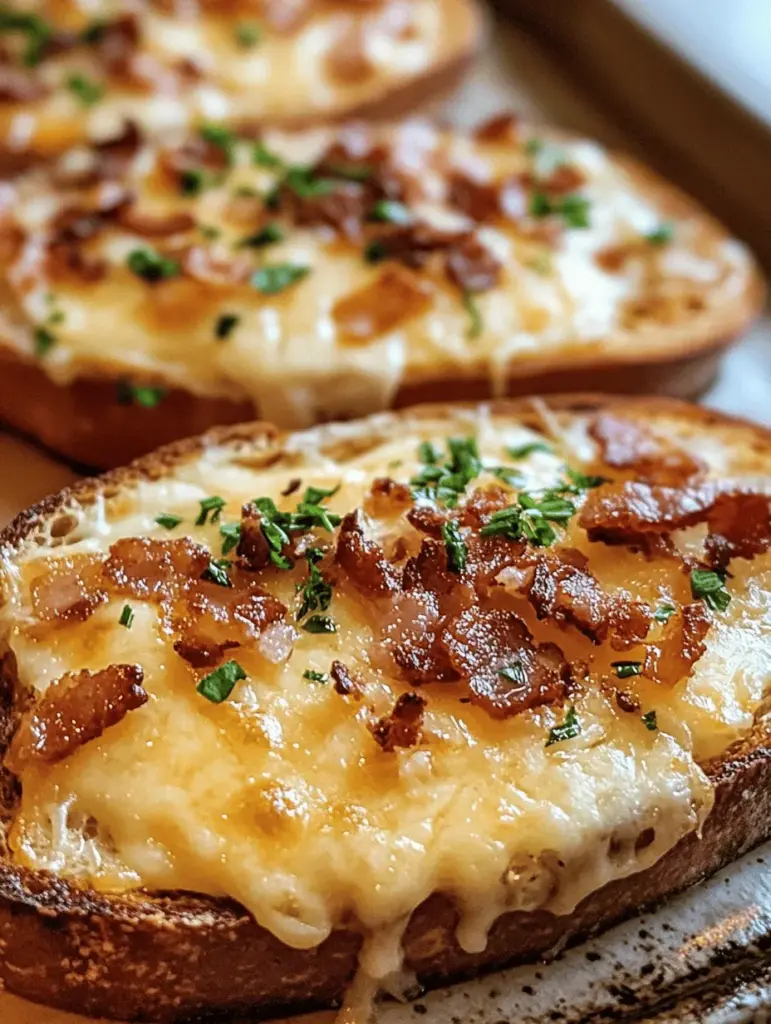 Indulge in the ultimate comfort food with this cheesy bacon garlic toast recipe! Perfect as an appetizer or snack, this deliciously savory treat combines crispy bacon, rich melted cheese, and aromatic garlic on crusty bread. Easy to make and packed with flavor, it's ideal for game days, parties, or a cozy night in. Discover how to whip up this mouth-watering dish and impress your friends and family with every bite. Try it today!