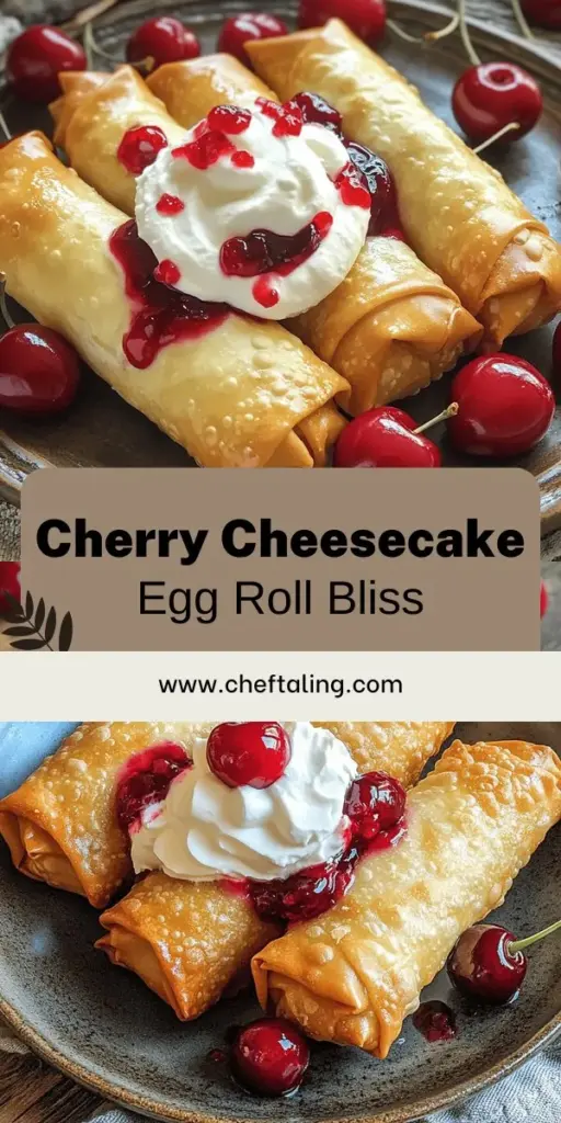 Indulge in a delicious twist on dessert with cherry cheesecake egg rolls! This easy recipe combines creamy cheesecake and sweet cherry filling, wrapped in crispy goodness that's sure to impress. Perfect for parties or a cozy night in, these delightful snacks are customizable with various fruits and flavors. Ready to satisfy your sweet tooth? Click to explore the full recipe and start your cooking adventure today!