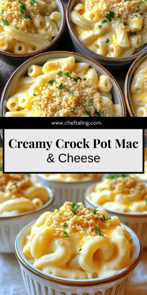 Craving creamy comfort food that’s easy to make? You’ll love this Crock Pot Mac & Cheese recipe! Packed with flavor and the perfect blend of cheeses, this dish is a family favorite that cooks itself. Discover simple steps for a soul-satisfying meal and tips to customize it to your liking. Click through now to explore the full recipe and elevate your mac and cheese game with delicious twists!