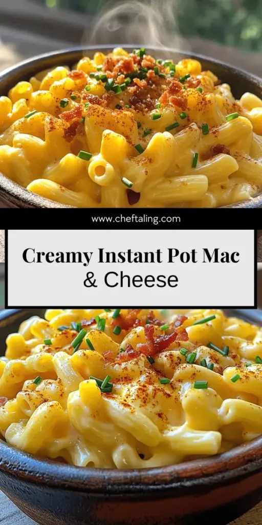 Indulge in the ultimate comfort food with this creamy Instant Pot mac and cheese recipe! Perfect for a quick dinner or a delightful side, you'll discover tips on choosing the best pasta and cheese for a mouthwatering experience. Customize it with fun add-ins and toppings for a personal touch. Ready to savor every bite? Click through for the full recipe and unleash your inner chef today!