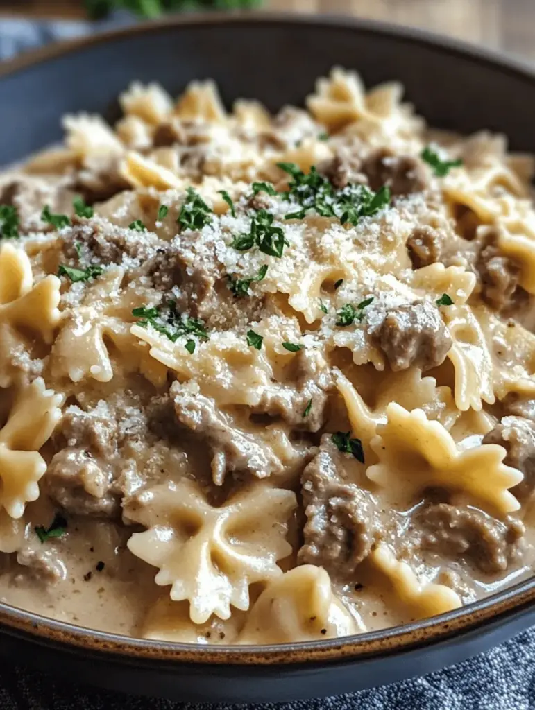 Satisfy your cravings with this creamy beef and bowtie pasta recipe, perfect for any occasion! This comforting dish combines tender beef, rich creamy sauce, and delightful bowtie pasta for a meal that's sure to please everyone at the table. Quick and easy to make, it's ideal for weeknight dinners or special gatherings. Discover the magic of simple ingredients creating a flavorful dish that brings warmth and joy to your dining experience. Try it today!