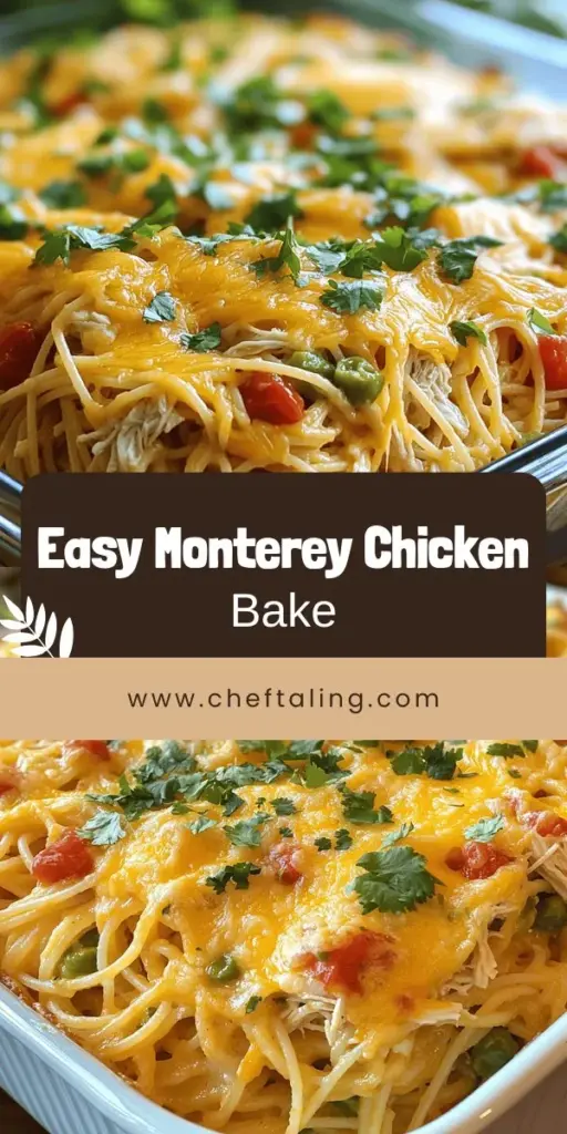 Discover the delightful Monterey Chicken Spaghetti Bake, a heartwarming dish that's both savory and easy to prepare! This recipe features tender chicken, creamy Monterey Jack cheese, and zesty tomatoes tossed with pasta for a delicious family meal. Perfect for any occasion, it can be easily adapted for special diets or preferences. Click through to explore the full recipe and bring this comforting classic to your dinner table tonight!