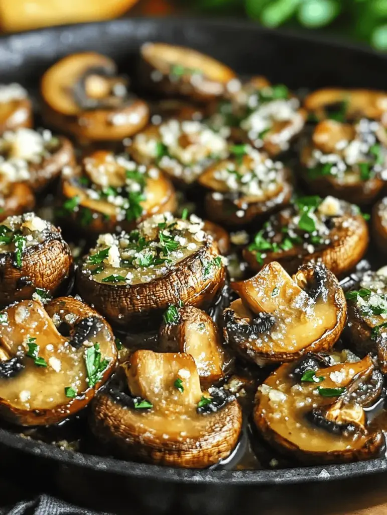 Discover the mouthwatering flavors of Sizzling Garlic Parmesan Mushrooms! This easy-to-follow recipe turns simple ingredients into a culinary delight. Perfect as a side dish or a tasty snack, these mushrooms are sautéed to perfection with garlic and topped with rich Parmesan cheese. Ideal for any occasion, this dish is sure to impress your family and friends. Try it today for a delicious and satisfying experience in your kitchen!