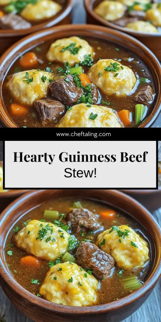 Warm up your evenings with this delicious Guinness Beef Stew with Cheddar Herb Dumplings recipe! Discover how to make tender beef simmered in rich stout, complemented by fluffy, cheesy dumplings that are sure to impress. Follow my easy step-by-step guide to create this comforting dish that’s perfect for dinner gatherings. Click through for the full recipe and bring a taste of Ireland to your table tonight!