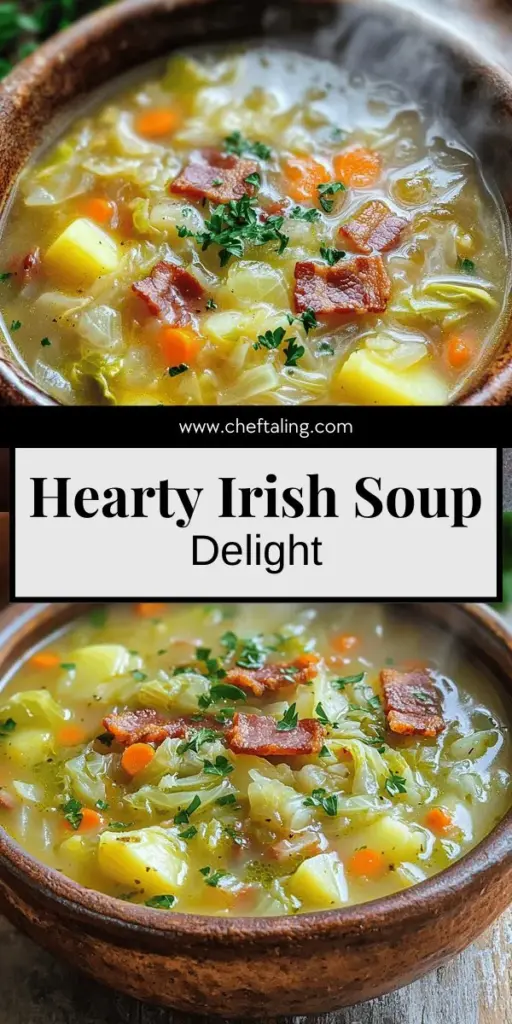 Warm up your evenings with a delightful bowl of Irish Bacon, Cabbage, and Potato Soup. This savory recipe features thick-cut Irish bacon, fresh cabbage, and creamy potatoes, bringing authentic Irish flavors to your table. It's easy to make, and perfect for cozy nights or family gatherings. Discover tips for variations and serving suggestions to elevate your meal. Click through to get the full recipe and enjoy a taste of tradition!