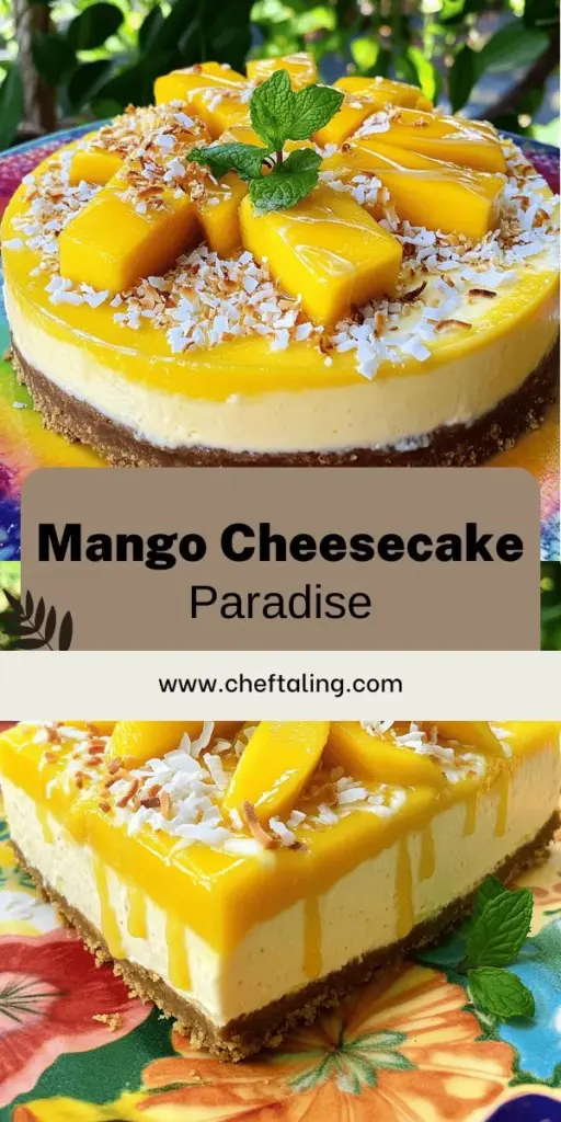 Indulge in a taste of paradise with my Easy Tropical Mango Cheesecake Bliss recipe! This creamy and fruity dessert, made with fresh mangoes and a crunchy crust, is perfect for any occasion. Follow simple steps to create this delightful cheesecake that will wow your guests. Ready to elevate your dessert game? Click through for the full recipe and tips! Create a tropical treat that everyone will love!