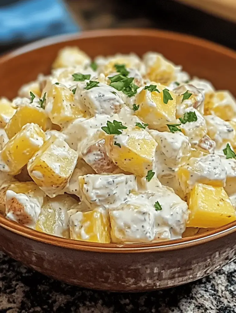 Discover the perfect summer side dish with our Creamy Ranch Potato Salad Delight! This easy-to-make recipe blends tender potatoes with a rich, zesty ranch dressing, fresh herbs, and crisp veggies for a satisfying taste and texture. Ideal for picnics, barbecues, or family gatherings, this potato salad will be the star of your table. Click to learn how to whip up this deliciously creamy dish that everyone will love!