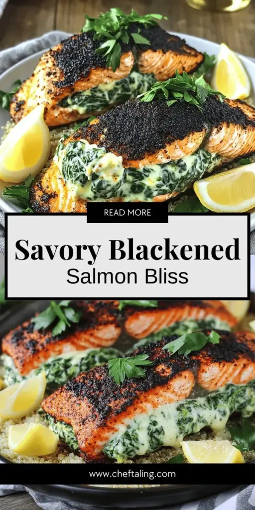 Indulge in a culinary delight with Blackened Salmon Stuffed with Creamy Spinach & Parmesan! This incredibly flavorful dish is packed with wholesome ingredients like fresh salmon, creamy filling, and zesty spices that will elevate your dinner experience. Follow our easy steps to create a stunning meal that's perfect for impressing guests or a cozy family dinner. Click through for the complete recipe and make this healthy and delicious dish tonight!