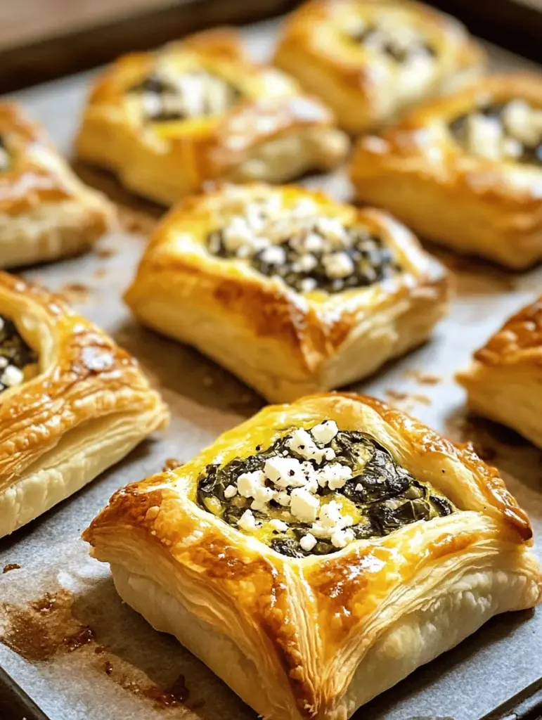 Indulge in these savory spinach and feta stuffed puff pastries that are perfect for any occasion! This easy recipe combines fresh spinach, creamy feta cheese, and flaky puff pastry for a delightful bite. Great as appetizers, party snacks, or a tasty addition to your brunch table. With just a few simple ingredients, you can create a delicious and impressive dish that everyone will love. Try it out and impress your guests!