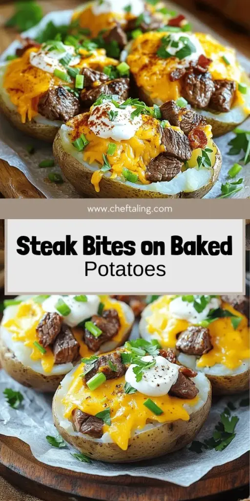 Elevate your dinner with this Loaded Baked Potato with Juicy Steak Bites Delight! Fluffy russet potatoes topped with savory steak bites, gooey cheddar, and fresh toppings create a hearty meal everyone will love. Follow our easy step-by-step guide to perfect your cooking skills and impress your family and friends. Ready to indulge in this delicious dish? Click through for the full recipe and start cooking today!