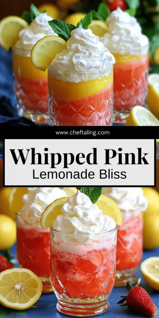 Beat the heat this summer with my delicious Whipped Pink Lemonade! This refreshing drink combines tangy lemon with sweet strawberries and a delightful whipped cream topping, making it the ultimate party beverage. Perfect for gatherings or a fun treat at home, you can explore creative variations too! Discover the simple steps and tips to make it a hit. Click through to get the full recipe and impress your friends with this colorful summer staple!