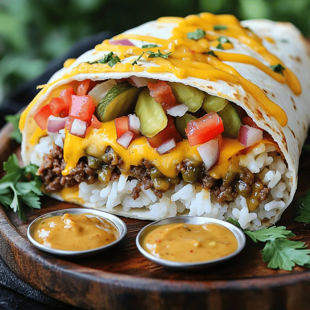 For a huge bacon cheeseburger burrito, you need some key ingredients. First, ground beef is the star. Use a pound of it for a hearty filling. You want it cooked well, seasoned with salt and pepper. Next, add crispy bacon. Six slices, chopped, give that smoky flavor.
