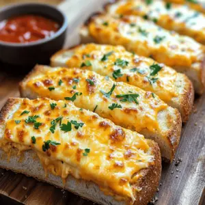To make cheesy garlic bread melts, you need a few key ingredients. First, choose 4 large slices of crusty sourdough bread. This bread has a great texture and flavor. You also need 4 tablespoons of unsalted butter, softened for easy mixing.