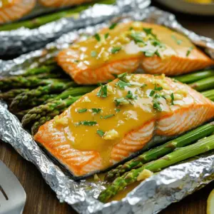 The main stars of this dish are salmon, asparagus, and lemon garlic sauce. Each brings its unique flavor and nutrition to the table.