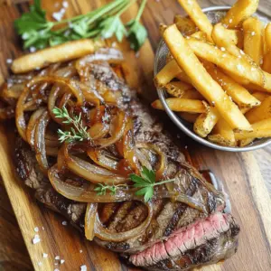 To make a great ribeye steak with French onions and crispy fries, you need a few key ingredients.