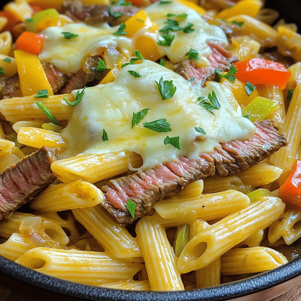 To make a One-Pot Philly Cheesesteak Pasta Skillet, you need a few key ingredients. These create the rich and savory flavor that makes this dish special.
