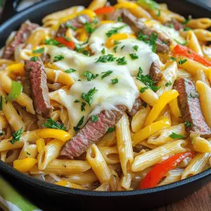 To make a One-Pot Philly Cheesesteak Pasta Skillet, you need a few key ingredients. These create the rich and savory flavor that makes this dish special.