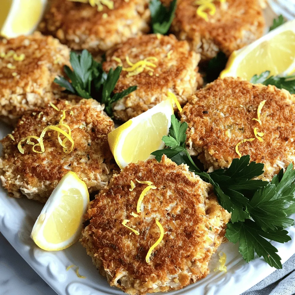 To make lemon garlic tuna cakes, gather your ingredients first. You need two cans of tuna, breadcrumbs, mayonnaise, Dijon mustard, an egg, lemon juice, lemon zest, minced garlic, parsley, onion powder, salt, and pepper. These simple items create a tasty dish that anyone can enjoy.