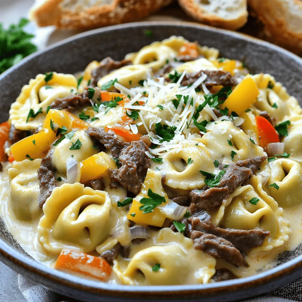 To make savory cheesesteak tortellini in creamy provolone sauce, you need fresh and quality ingredients. The main star is cheese tortellini, which adds a rich and cheesy base. You can use either fresh or frozen tortellini.