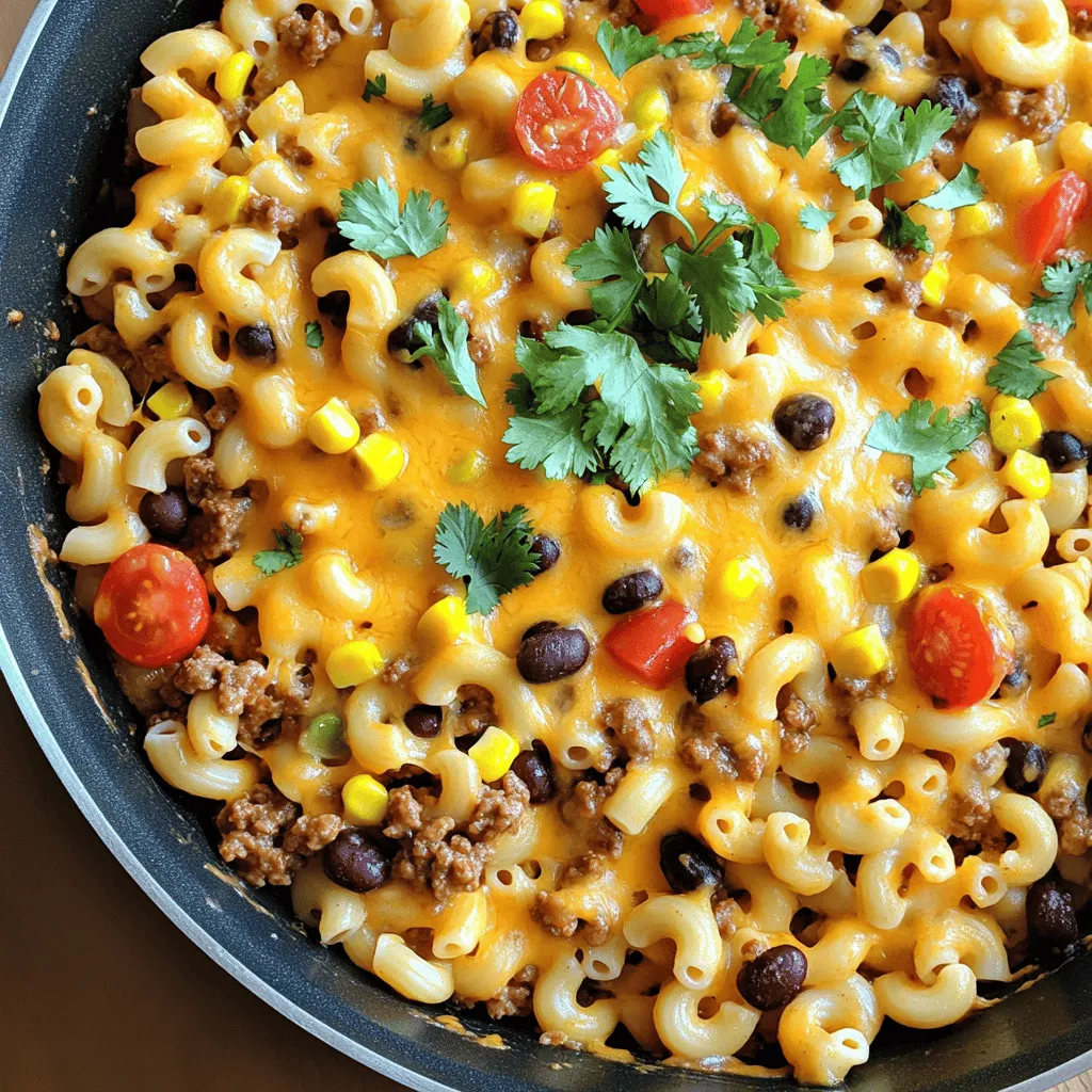 To make Easy Homemade Hamburger Helper, you need a few key ingredients. Start with 1 pound of ground beef or ground turkey. You will also need 1 cup of uncooked elbow macaroni. For flavor, gather 2 cups of low-sodium beef broth and 1 cup of diced tomatoes, undrained. Add 1 cup of shredded sharp cheddar cheese for creaminess. You also want 1 cup of black beans and 1 cup of corn. Finally, use taco seasoning, garlic powder, and onion powder for taste. Don't forget salt and pepper to finish it off.