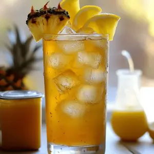 To make Lemony Pineapple Iced Tea, you need a few key ingredients. The essential items include water, black tea bags, fresh pineapple, lemon juice, and a sweetener.