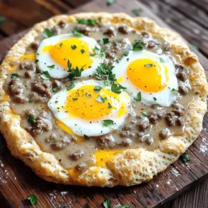 The key ingredients for biscuits and sausage gravy breakfast pizza are simple yet flavorful. You will need one tube of refrigerated biscuit dough, which serves as the base. The dough gives the pizza a soft and flaky crust. For the main topping, you need one pound of breakfast sausage. This is the heart of the dish, adding rich flavor.