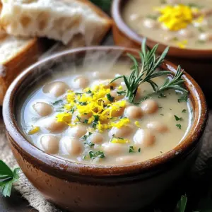 To make a great lemon rosemary white bean soup, you need some key ingredients. Start with two cups of cooked white beans, like cannellini or great northern. These beans offer a creamy texture and a mild flavor. You also need one medium onion, chopped finely, and three cloves of minced garlic for a savory base.