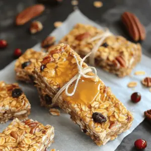 - 2 cups rolled oats - 1 cup chopped pecans - 1/2 cup almond butter - 1/2 cup maple syrup - 1/2 cup honey - 1/4 teaspoon vanilla extract - 1/2 teaspoon salt For this maple pecan granola bar recipe, you need simple, tasty ingredients. The rolled oats provide a chewy base. Chopped pecans add a nice crunch and rich flavor. Almond butter binds everything together while adding creaminess. Maple syrup and honey give sweetness and a hint of natural flavor. Vanilla extract adds warmth, and salt enhances all the tastes. - 1/2 cup dried cranberries or raisins - 1/4 cup mini chocolate chips You can customize your bars with optional add-ins. Dried cranberries or raisins add fruity notes. Mini chocolate chips bring a sweet touch that kids love. Feel free to mix and match these add-ins to fit your taste. - Alternatives to almond butter: You can use peanut butter or sunflower seed butter if you have nut allergies. - Substitutes for honey: Agave syrup or brown rice syrup works well if you want a different sweetener. - Vegan options: For a vegan version, use maple syrup and a nut-free butter. These substitutions keep the bars delicious while catering to different diets. Always choose what works best for your needs while keeping the flavor intact. You can find the full recipe to get started! - Preheat the oven to 350°F (175°C). - Prepare an 8x8 inch baking pan by lining it with parchment paper. - In a large bowl, combine 2 cups rolled oats, 1 cup chopped pecans, and 1/2 teaspoon salt. - If you want, add in optional ingredients like 1/2 cup dried cranberries or 1/4 cup mini chocolate chips. - In a saucepan, heat 1/2 cup almond butter, 1/2 cup maple syrup, 1/2 cup honey, and 1/4 teaspoon vanilla extract. - Stir until the mix is smooth and well combined. - Pour the wet mix over the dry ingredients in the bowl. - Stir until all the oats and nuts are evenly coated. - Firmly press the mixture into the prepared baking pan. - Bake for 20-25 minutes or until the edges turn golden brown. - Allow the granola to cool completely in the pan. - Use the parchment overhang to lift it out, then cut into bars. - Aim for serving sizes of about 12 bars. For a full recipe, including tips and variations, check out the complete guide! To get the right texture, use fresh ingredients. Old oats can make the bars dry. Mix the dry ingredients well. This helps to spread the flavors. Press the mixture firmly into the pan. This step is key. It helps the bars hold their shape when cut. If you skip this, they may crumble. Add spices like cinnamon or nutmeg for warmth. You can also mix in some shredded coconut. This adds a nice chew. For toppings, consider using dark chocolate or extra pecans. These add crunch and richness. You can even sprinkle a bit of sea salt on top for a sweet and salty twist. Wrap each bar in parchment paper. Tie them with twine for a pretty touch. This makes them great for gifts. You can also stack them on a plate. Add some fresh fruit for color. This makes your dish more appealing. A little extra effort goes a long way! {{image_2}} You can make this recipe your own by adding fun flavors. Try chocolate chip maple pecan bars for a sweet twist. Just mix in 1/4 cup of mini chocolate chips. You can also add different nuts or seeds. Almonds, walnuts, or sunflower seeds work great. For a seasonal touch, add pumpkin spice. Mix 1 teaspoon of pumpkin spice into the wet ingredients for a fall flavor. If you need gluten-free options, use certified gluten-free oats. This keeps the bars tasty and safe for gluten-sensitive folks. You can also make nut-free bars. Just replace the almond butter with sun butter or a similar spread. This keeps the bars delicious without nuts. The texture of your bars can change how you enjoy them. Chewy bars are great for a soft bite. To make them chewy, avoid baking too long. For crunchy bars, bake for a few extra minutes. You can also experiment with crisped rice or puffed cereals. This adds a delightful crunch. Just mix in 1 cup of crisped rice before baking for a fun twist. For the full recipe, check out the details above. Enjoy your tasty creations! To keep your maple pecan granola bars fresh, store them in an airtight container. This helps prevent moisture from getting in. You can also use a resealable plastic bag. Just make sure to squeeze out the air before sealing. This method keeps your bars crunchy and tasty for longer. If you want to freeze your granola bars, follow these steps: 1. Allow the bars to cool completely. 2. Cut them into your desired sizes. 3. Wrap each bar tightly in plastic wrap. 4. Place the wrapped bars in a freezer-safe bag or container. You can store them frozen for up to three months. When you’re ready to eat, just thaw them in the fridge or at room temperature. At room temperature, your granola bars can last about one week. Keep an eye out for any signs that they have gone bad. If you notice mold, strange smells, or a change in texture, it’s best to toss them. Enjoy your homemade bars fresh and tasty! For the full recipe, check the Maple Pecan Granola Bars section above. You can use agave syrup instead of honey. Maple syrup works too. Both options add sweetness and a nice flavor. You may also try brown rice syrup. It will keep the bars sticky. Make sure to adjust the amount to get the right sweetness. Yes, you can! Swap almond butter with peanut butter or sun butter. Use maple syrup for sweetness instead of honey. Both will keep the bars tasty and plant-based. Check the labels of all ingredients for hidden animal products. These bars offer about 150 calories per serving. You get 7 grams of fat and 10 grams of sugar. They also provide fiber from oats and pecans. They make a good snack or quick breakfast. Always check the full recipe for exact details. You can find these bars in most grocery stores. Look for brands like Nature Valley or KIND. Online shops like Amazon also carry them. Local health food stores often have them too. Don’t forget to check the snack aisle! Press the mixture firmly into the pan. This helps bind the oats and nuts. Use a spatula or your hands to press down hard. Baking the bars until golden brown also helps them stick. Allow them to cool completely before cutting for best results. In this blog post, we explored the key ingredients for making delicious maple pecan granola bars. You learned the main components, easy substitutions, and step-by-step instructions for baking. We also covered tips for texture, variations, and best storage practices. These granola bars are simple to make and perfect for snacks. You can customize them to suit your taste and dietary needs. With this guide, you can create tasty, healthy treats for any occasion. So, let’s get baking and enjoy your homemade granola bars!