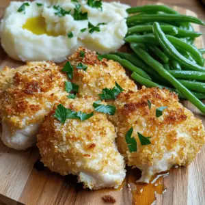 - 2 boneless, skinless chicken breasts - 1 cup grated Parmesan cheese - 1 cup breadcrumbs (Italian seasoned preferred)