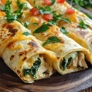 - 2 large chicken breasts, cooked and shredded - 1 cup fresh spinach, chopped - 1 cup shredded mozzarella cheese - 1 cup cream cheese, softened