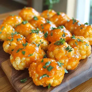 - 1 large head of cauliflower, cut into bite-sized florets - 1 cup all-purpose flour - 1 teaspoon garlic powder - 1 teaspoon onion powder - 1/2 teaspoon smoked paprika - 1/2 teaspoon cayenne pepper (adjust to taste) - 1 cup water (or non-dairy milk for extra flavor) - 1 cup buffalo sauce - 2 tablespoons melted vegan butter (optional for richness) - Salt and pepper to taste - Fresh parsley, chopped (for garnish) To make Buffalo Cauliflower Bites, you need a few key ingredients. First, the cauliflower florets serve as a tasty base. They soak up flavors well and provide great texture. Next, you need flour mixed with seasonings. This flour mixture gives the bites their crispy coat. Garlic powder and onion powder add depth to the flavor. Smoked paprika and cayenne pepper give a nice kick. Adjust the cayenne to your spice level, and you'll be good to go. Next is the buffalo sauce. This is what gives the bites their famous zing. If you want to make them richer, add melted vegan butter. It enhances the sauce's flavor and makes it stick better to the cauliflower. Lastly, you’ll need salt and pepper to taste. Fresh parsley makes a lovely garnish to brighten the dish. For the full recipe, refer to the earlier section. It includes all the steps to make these crispy bites. Enjoy the process and the flavors! First, cut the cauliflower into bite-sized florets. Make sure they are all about the same size. This helps them cook evenly. Rinse the florets under cold water to remove any dirt. You want them clean and fresh. Next, prepare the batter. In a large bowl, mix one cup of flour, one teaspoon of garlic powder, one teaspoon of onion powder, half a teaspoon of smoked paprika, and half a teaspoon of cayenne pepper. Add salt and pepper to taste. Gradually pour in one cup of water or non-dairy milk. Whisk until the mixture is smooth and a bit thick. Now, preheat your oven to 450°F (230°C). Line a baking sheet with parchment paper. Dip each cauliflower floret into the batter, coating them well. Place the coated florets on the baking sheet in a single layer. Bake them for 20 minutes. Flip them halfway through to ensure they get crispy on all sides. While that bakes, mix one cup of buffalo sauce with two tablespoons of melted vegan butter in a small bowl. This step adds more flavor. Keep it aside for later. After 20 minutes, take the cauliflower out of the oven. Toss the crispy florets in the buffalo sauce mixture. Make sure they are well coated. Return them to the oven for another 10 to 15 minutes. This step locks in the flavors and gives them a nice crisp. Once done, let the bites cool for a few minutes. Transfer them to a serving platter. For a lovely touch, garnish with fresh chopped parsley. Now, you're ready to enjoy these spicy bites! To make your Buffalo Cauliflower Bites super crispy, follow these tips. First, preheat your oven to 450°F (230°C). This high heat helps create that golden crunch we all love. Line your baking sheet with parchment paper to prevent sticking. When you coat the florets, make sure they are well-covered in batter. This layer locks in moisture and gives that crisp texture. Flip the florets halfway through baking to ensure even cooking. If you need a gluten-free option, you can swap all-purpose flour for almond flour or chickpea flour. Both flours work well and add a nice flavor. Just remember to adjust the amount of liquid in your batter, as these flours may absorb moisture differently. You can easily customize the heat level of your Buffalo Cauliflower Bites. If you prefer a milder taste, reduce the cayenne pepper in the batter. You can also choose a milder buffalo sauce. For spice lovers, add more cayenne or try a hotter sauce for an extra kick. Pairing your bites with the right dipping sauces can balance the heat. Ranch dressing or creamy blue cheese dressing cools the spice and adds a rich flavor. For a healthier dip, consider using yogurt or a homemade avocado dip. These options can make your snack even more enjoyable. For the full recipe, check out the sections above! {{image_2}} You can spice up your buffalo cauliflower bites with different seasonings. Try adding cumin for a warm flavor or some lemon zest for brightness. If you want more heat, toss in some chili powder. These changes can make the dish exciting every time you make it. You can also turn these bites into a full meal. Serve them with a fresh salad or some roasted veggies. You can even add rice or quinoa on the side. This makes for a filling and tasty dinner that everyone will love. Air frying is a great way to make buffalo cauliflower bites. It gives them a nice crunch while using less oil. Preheat your air fryer to 400°F (200°C). Cook the bites in a single layer for about 12-15 minutes. Shake the basket halfway through for even cooking. Grilling is another fun option, especially in summer. You can grill the cauliflower on skewers. Brush them with buffalo sauce while grilling. This adds a smoky flavor that pairs well with the spice. For a complete guide, check out the Full Recipe. To keep your Buffalo Cauliflower Bites fresh, start by refrigerating leftovers. Place them in an airtight container. This helps maintain their taste and texture. They will last for about three days in the fridge. If you want to keep them longer, consider freezing options. Spread the bites on a baking sheet first. Freeze them until solid. Then, transfer them to a freezer bag. This method prevents them from sticking together. You can store them for up to three months. To enjoy your bites again, reheating is key. The best way to reheat them is in an oven. Preheat your oven to 400°F (200°C). Spread the bites in a single layer on a baking sheet. Bake for about 10-15 minutes. This keeps them crispy. If you want to incorporate leftovers into meals, try adding them to salads or wraps. You can also mix them with pasta or grains for a satisfying meal. These ideas help prevent food waste while adding flavor to your dishes. To make Buffalo Cauliflower Bites vegan, simply swap out any dairy. Use non-dairy milk instead of regular milk in the batter. You can also replace the melted butter with vegan butter. Both work great to keep the flavor rich while keeping it plant-based. This way, you can enjoy the same crispy and spicy bites without any animal products. Yes, you can use frozen cauliflower. Just remember that frozen cauliflower has more moisture. This means you might need to bake them a bit longer to get them crispy. Thaw the cauliflower first, then pat them dry with a towel. This helps remove extra water. Adjust your cooking time, and keep an eye on them for that perfect crunch. Buffalo Cauliflower Bites taste great with many sauces. I recommend ranch, blue cheese, or even a creamy avocado dip. These sauces balance the heat from the buffalo sauce well. You can also serve them with a side of celery sticks for a classic touch. Enjoy experimenting with your favorite sauces! Buffalo Cauliflower Bites are tasty and easy to make. We covered the main ingredients and how to prep them. You learned baking techniques for the perfect crunch and ways to customize heat levels. We also shared storage tips and tasty variations. These bites are a fun snack or meal. Try different sauces and cooking methods to keep things new. Enjoy the crunch and spice these bites bring to your table!