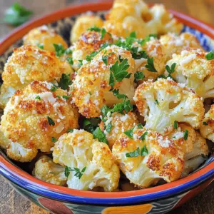 - 1 large head of cauliflower, cut into florets - 4 tablespoons olive oil - 4 cloves garlic, minced - 1 teaspoon garlic powder - 1 teaspoon onion powder - 1 teaspoon smoked paprika - ½ teaspoon salt - ½ teaspoon black pepper - ½ cup grated Parmesan cheese - 2 tablespoons fresh parsley, chopped (for garnish) When I make Garlic Parmesan roasted cauliflower, I love how simple the ingredients are. The main star is the cauliflower. I choose a large head and cut it into bite-sized florets. This helps them roast evenly. I add olive oil to coat the florets. Olive oil gives the cauliflower a nice flavor and helps the spices stick. The garlic is the next key ingredient. I use four cloves, minced, to give a strong garlic taste. For seasoning, I mix in garlic powder, onion powder, smoked paprika, salt, and black pepper. Each adds a nice layer of flavor. The smoked paprika gives a little warmth and a hint of smokiness. Finally, I finish the dish with Parmesan cheese. I sprinkle half a cup on top before the last roasting phase. The cheese melts and turns golden. It adds a creamy texture that is hard to resist. I love to garnish with fresh parsley for a pop of color and flavor. You can find the full recipe for Garlic Parmesan roasted cauliflower to try this tasty side dish at home! - Preheat your oven to 425°F (220°C). - Line a baking sheet with parchment paper. This helps with easy cleanup. - In a large bowl, combine cauliflower florets with olive oil. Make sure each piece gets coated. - Mix in minced garlic, garlic powder, onion powder, smoked paprika, salt, and black pepper. Stir well until the florets are evenly coated with the spice mix. - Spread the cauliflower on the baking sheet in a single layer. This helps them roast evenly. - Roast in the oven for about 20 minutes. Stir halfway through to ensure even cooking. The cauliflower should be tender and start to brown. - After roasting, sprinkle grated Parmesan cheese over the cauliflower. - Return the baking sheet to the oven for another 5-7 minutes. The cheese should melt and turn golden brown. Enjoy this process! Each step brings you closer to a tasty side dish. You can find the Full Recipe along with more details to help you succeed in making this dish. To boost flavor, you can add spices like cumin or chili powder. Fresh herbs like thyme or rosemary can add a nice touch, too. I prefer fresh garlic, as it gives a strong taste. Dried garlic works, but it lacks the same punch. Roasting cauliflower well is key. Cut the florets into even sizes for even cooking. Spread them out on the baking sheet; don’t crowd them. This helps avoid sogginess. Stir the florets halfway through roasting for a nice, golden brown texture. Serve your roasted cauliflower in a bright bowl for a fun look. Drizzle a bit of olive oil on top and add extra Parmesan for flair. You can sprinkle fresh parsley for color and freshness. This makes the dish pop on the table. For the full recipe, check out the cooking section above. {{image_2}} You can switch the cheese to change the taste. Try using cheddar or feta instead of Parmesan. Cheddar adds a sharp flavor, while feta brings a creamy and tangy taste. If you want a dairy-free option, use vegan cheese. It melts well and tastes great too. Mixing cauliflower with other veggies can create a colorful dish. Try adding broccoli, carrots, or bell peppers. This not only boosts nutrition but also adds fun flavors. You can also use seasonal vegetables. In fall, add Brussels sprouts or squash for a cozy twist. Spice things up by adding chili flakes. They bring heat and excitement to the dish. For a zesty kick, try adding lemon zest. It brightens the flavors and makes the dish pop. These small changes can take your garlic Parmesan roasted cauliflower to the next level. For the full recipe, click here. After enjoying your Garlic Parmesan Roasted Cauliflower, store leftovers in the fridge. Use an airtight container to keep them fresh. This helps the cauliflower stay tasty for about three days. Make sure to let it cool completely before sealing it up. This prevents moisture build-up and keeps the texture crisp. To reheat, you have a couple of great options. The oven is my favorite choice. Preheat it to 350°F (175°C). Spread the cauliflower on a baking sheet and heat for about 10-15 minutes. This keeps the texture nice and crispy. If you're short on time, you can use the microwave. Put the cauliflower in a microwave-safe dish and heat for 1-2 minutes. Just be careful; the microwave may make it a bit soft. You can freeze roasted cauliflower for a longer shelf life. First, let it cool, then place it in a single layer on a baking sheet. Freeze it for about an hour. Once frozen, transfer the cauliflower to a freezer bag or container. It will last for up to three months. When you’re ready to enjoy it again, thaw it in the fridge overnight. Reheat in the oven for the best results. This method keeps the flavor and texture great! The cooking time is about 35 minutes. First, you preheat your oven to 425°F (220°C). After tossing the cauliflower with oil and spices, roast it for 20 minutes. Then, add Parmesan cheese and roast for an extra 5 to 7 minutes. This process gives the cauliflower a nice golden color. Yes, you can use frozen cauliflower. However, frozen cauliflower has more water. It can become mushy if not cooked right. To avoid this, thaw it first and pat it dry. Then, use the same oil and spices. The cooking time may be a bit longer, so keep an eye on it. Garlic Parmesan Roasted Cauliflower pairs well with many dishes. You can serve it with grilled chicken or fish for protein. It also goes great with rice or quinoa for a filling meal. For a vegetarian option, pair it with a hearty salad or pasta. This recipe is already gluten-free. All the ingredients, like olive oil and Parmesan cheese, are safe. If you use store-bought spices, check labels to ensure they are gluten-free. You can also skip the cheese or use a gluten-free alternative to keep it safe for everyone. Yes, Garlic Parmesan Roasted Cauliflower is healthy! Cauliflower is low in calories and high in vitamins C and K. It also contains fiber, which is good for digestion. Using olive oil adds healthy fats, while Parmesan gives protein and calcium. Overall, it’s a nutritious side dish that tastes great. For the full recipe, check the earlier section! Garlic Parmesan Roasted Cauliflower is a simple and tasty dish. We reviewed the key ingredients, like cauliflower, garlic, and cheese. I shared easy steps to prepare, roast, and enhance this dish. Remember to explore variations, from cheese swaps to added veggies. Proper storage and reheating tips can keep leftovers fresh. Whether you serve it as a side or enjoy it alone, this dish is a healthy choice. Experiment with flavors, and make it your own. Enjoy the crunch and taste that garlic and cheese bring!