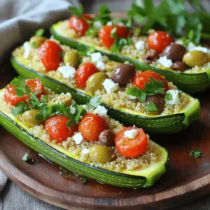 To make savory stuffed zucchini boats, you will need fresh ingredients that bring great flavor. Here’s what you’ll need: - Zucchini - Quinoa - Cherry tomatoes - Feta cheese - Kalamata olives - Red onion - Garlic - Dried herbs (oregano and basil) - Olive oil - Salt and pepper - Fresh parsley for garnish These ingredients create a tasty mix. Zucchini acts as a healthy vessel. Quinoa adds protein and texture. Cherry tomatoes bring a pop of sweetness. Feta cheese gives a creamy, salty bite. Kalamata olives add a briny touch. Red onion and garlic bring depth. The dried herbs enhance the dish with Mediterranean flair. You can find the full recipe for this dish in the Zesty Mediterranean Stuffed Zucchini Boats section. Enjoy cooking with these fresh ingredients and watch your friends and family smile with each delicious bite! 1. Preheat the oven: Start by heating your oven to 375°F (190°C). This helps cook the zucchini evenly. 2. Slice and scoop zucchini: Take your zucchinis and cut them in half lengthwise. Use a spoon to scoop out the center, creating little boats. Save the scooped-out flesh for later. 1. Sauté onions and garlic: In a skillet over medium heat, add olive oil. Toss in the chopped red onion and minced garlic. Stir them for about 3-4 minutes until they soften. 2. Combine filling ingredients: Add the reserved zucchini flesh, cherry tomatoes, olives, oregano, basil, salt, and pepper to the skillet. Cook this mixture for another 5 minutes. Stir it to mix well. The tomatoes should release some juice. 1. Fill zucchini boats: Take the cooked filling off the heat. Mix in the cooked quinoa and feta cheese. Fill each zucchini boat with this tasty mixture. Press it down gently. 2. Bake time and temperatures: Place your filled zucchini boats in a baking dish. Bake them for about 25-30 minutes, or until the zucchini is tender. For the full recipe, check out the details above. Enjoy making and sharing this easy, tasty dish! To ensure even cooking, choose medium zucchinis. They cook through without getting too mushy. Also, slice them in half evenly. This helps them bake at the same rate. For flavor enhancement, season the inside of the zucchini boats. A sprinkle of salt and pepper before filling adds depth. You can mix in some lemon juice for zest. It brightens the whole dish. Serve your stuffed zucchini boats hot. Arrange them nicely on a platter for a great look. A drizzle of olive oil adds shine and flavor. For garnishing, sprinkle fresh parsley on top. It brings a pop of color. You can also add some extra feta cheese for a creamy touch. {{image_2}} You can switch up the stuffing in your zucchini boats to fit your taste. For a vegetarian option, use beans or lentils instead of meat. These options add protein and fiber, making the dish hearty. You can also use cooked rice or couscous for a different texture. If you want to add meat, ground chicken or turkey works well. This choice keeps the dish light but adds a nice flavor. You can mix and match any of these fillings to create your perfect zucchini boat. The flavor of your stuffed zucchini can change based on the style you choose. For a Mediterranean twist, use olives, feta, and herbs like oregano and basil. This style gives a fresh and bright taste. If you prefer Italian flavors, add marinara sauce, mozzarella, and Italian sausage. This version is rich and comforting. Want something with a kick? You can add red pepper flakes or diced jalapeños for spice. Each variation allows you to enjoy different tastes while keeping the dish simple and delicious. To keep your stuffed zucchini boats fresh, follow these steps: - Refrigeration guidelines: Place leftover zucchini boats in an airtight container. They will stay good for about 3-4 days in the fridge. Make sure they cool down before sealing to avoid moisture build-up. - Freezing instructions: For longer storage, freeze them. Wrap each zucchini boat tightly in plastic wrap. Then place them in a freezer-safe bag or container. They can last up to 2 months in the freezer. When ready to eat, thaw them in the fridge overnight before reheating. To enjoy your zucchini boats again, use these methods: - Best methods to preserve texture: The oven is the best choice. Preheat it to 350°F (175°C). Place the zucchini boats on a baking sheet. Cover them with foil to keep them moist. Heat for about 15-20 minutes. - You can also use the microwave. Place the boats on a microwave-safe plate. Cover with a damp paper towel. Heat in short bursts of 30 seconds. This way, they won’t dry out. Following these storage and reheating tips helps maintain the flavor and texture of your delicious stuffed zucchini boats from the Full Recipe. Can you make zucchini boats ahead of time? Yes, you can make zucchini boats ahead of time. Prepare the filling and scoop the zucchini. Store them separately in the fridge. Bake them just before serving. This helps keep them fresh and warm. What's the best way to serve them? Serve stuffed zucchini boats hot from the oven. Arrange them on a platter. Garnish with extra parsley and a drizzle of olive oil. This makes for a beautiful and tasty dish. How to tell when zucchini is cooked properly? You can tell when zucchini is cooked by checking its tenderness. A fork should easily pierce through the flesh. The zucchini should not be mushy. It should still hold its shape while being soft enough to enjoy. Caloric content per serving Each serving of stuffed zucchini boats has about 250 calories. This can vary based on the toppings and filling used. Health benefits of key ingredients - Zucchini: Low in calories and high in fiber. Great for digestion. - Quinoa: A complete protein, full of nutrients. Good for muscle health. - Feta cheese: Adds flavor and calcium. Helps with bone health. - Olives: Rich in healthy fats and antioxidants. Supports heart health. This dish is a fun and tasty way to enjoy zucchini. You can use fresh, healthy ingredients to create a meal that feels special. This recipe serves four and takes about 50 minutes from start to finish. You will spend 15 minutes preparing and 25-30 minutes baking. This recipe highlights Mediterranean flavors with a mix of quinoa, feta, and olives. Here are the steps for making this dish: 1. Preheat your oven to 375°F (190°C). 2. Slice each zucchini in half lengthwise. Scoop out the center to create boats. Save the scooped-out flesh. 3. Heat olive oil in a skillet over medium heat. Sauté chopped red onion and minced garlic for 3-4 minutes until soft. 4. Add the reserved zucchini flesh, cherry tomatoes, olives, oregano, basil, salt, and pepper to the skillet. Cook for 5 minutes until the tomatoes soften. 5. Remove from heat. Stir in cooked quinoa and feta cheese until mixed well. 6. Place the zucchini boats in a baking dish. Fill each boat with the quinoa mix and press down gently. 7. Bake for 25-30 minutes until zucchini is tender. 8. Cool slightly and garnish with fresh parsley before serving. This recipe not only looks great but also tastes amazing. Serve the stuffed zucchini boats hot, arranged nicely on a platter. Drizzle a little olive oil on top for added flavor. For the full recipe, refer to the detailed instructions above and enjoy your cooking adventure! Zucchini boats are easy to make and delicious. We explored simple steps, like preparing the zucchini and making the tasty filling. Don't forget the fun tips for cooking and presentation. You can also try different stuffings and flavors to keep it exciting. Plus, storing leftovers is a breeze. Enjoy this fun meal that is packed with flavor and nutrition. Experiment with the recipe and make it your own!