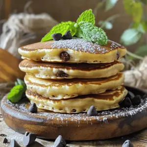 To make delicious chocolate chip pancakes, you need a few key items: - 1 cup all-purpose flour - 2 tablespoons sugar - 1 tablespoon baking powder - 1/2 teaspoon baking soda - 1/4 teaspoon salt - 1 cup buttermilk (or milk with 1 tablespoon vinegar added) - 1 large egg - 2 tablespoons melted butter These ingredients work together to create a fluffy pancake base that everyone loves. The flour gives structure, while the baking powder and baking soda help them rise. Now, let’s talk about the star of the show: - 1/2 cup chocolate chips These sweet bits melt and create pockets of gooey goodness. You can also add some fun flavors like: - 1/2 teaspoon vanilla extract - 1/2 teaspoon peppermint extract (for a minty twist) Adding these flavors can make your pancakes even more special. To make your pancakes look and taste even better, consider these toppings: - Fresh fruits, like sliced bananas or strawberries - A sprinkle of powdered sugar - Maple syrup or chocolate syrup These garnishes not only add color but also enhance the flavor. Enjoy your fluffy chocolate chip pancakes with your favorite toppings. For the full recipe, check out the Choco-Mint Fantasy Pancakes. To make great chocolate chip pancakes, start with the dry ingredients. In a large bowl, combine: - 1 cup all-purpose flour - 2 tablespoons sugar - 1 tablespoon baking powder - 1/2 teaspoon baking soda - 1/4 teaspoon salt Whisk these together until they blend well. This mix gives your pancakes their fluffy texture. Next, focus on the wet ingredients. In another bowl, mix: - 1 cup buttermilk (or milk with 1 tablespoon vinegar added) - 1 large egg - 2 tablespoons melted butter - 1/2 teaspoon peppermint extract (for a minty twist) Stir until smooth. Now, pour the wet mix into the dry mix. Gently stir until just combined. It's okay to have a few lumps. Over-mixing can make the pancakes tough. Finally, fold in 1/2 cup of chocolate chips. This adds the sweet, chocolatey goodness that everyone loves. Now it’s time to cook! Preheat a non-stick skillet or griddle over medium heat. You can lightly grease it with cooking spray or a little butter. Pour 1/4 cup of batter onto the skillet for each pancake. Cook for about 2-3 minutes. Look for bubbles forming on the surface. The edges should look set. Flip the pancakes and cook for another 1-2 minutes. They should turn golden brown and be cooked through. Repeat with the remaining batter. Adjust the heat if needed to avoid burning. Serve the pancakes hot right off the skillet. Dust them with powdered sugar for a sweet touch. You can also garnish with fresh mint leaves for an extra pop of flavor. Pair them with your favorite syrup or fresh fruits. Enjoy your fluffy chocolate chip pancakes! To get fluffy pancakes, avoid over-mixing the batter. When you mix, stop as soon as you see no dry flour. Some lumps are okay. This keeps the air in the batter. Heat management is key. Start with medium heat. If your pancakes cook too fast, turn down the heat. If they are golden brown, they’re ready to flip. You can make mini pancakes or large ones. For mini pancakes, use 2 tablespoons of batter. This keeps them cute and bite-sized. For larger pancakes, use 1/4 cup of batter. Adjust cooking time based on size. Mini ones need about 1-2 minutes. Larger ones need 2-3 minutes. Add nuts or fruits for a twist. Chopped bananas or walnuts can be great. You can also try spices like cinnamon. This adds warmth to the flavor. For deeper flavor, consider using vanilla or peppermint extract. These little tweaks can make your pancakes stand out. {{image_2}} You can easily adapt chocolate chip pancakes to fit different diets. If you want vegan chocolate chip pancakes, replace the egg and dairy. Use a flaxseed meal mix for the egg. Combine 1 tablespoon of flaxseed meal with 2.5 tablespoons of water. Let it sit for 5 minutes to thicken. For the milk, use almond or oat milk. This keeps your pancakes fluffy, just like the classic version! For gluten-free options, swap out all-purpose flour with a gluten-free blend. Look for one that has xanthan gum included. This helps keep your pancakes tender and light. You can also use almond flour or coconut flour, but adjust the liquid to get the right batter consistency. Seasonal ingredients can elevate your pancakes. In the fall, add spices like cinnamon or nutmeg. They pair wonderfully with chocolate chips. You can also mix in pumpkin puree for a rich taste. In summer, try adding fresh fruits like blueberries or strawberries. They add sweetness and a burst of flavor in every bite. Getting creative can lead to fun twists on the classic recipe. You might add a pinch of cayenne for a spicy kick or use white chocolate chips instead. The options are endless! Pancakes can be inspired by many desserts. For cookie dough pancakes, stir in cookie dough bites and top with whipped cream. This adds a fun twist that feels indulgent. If you love s'mores, add mini marshmallows and graham cracker pieces. Top with chocolate syrup for the full experience. You can explore international variations too. Japanese-style pancakes are thick and fluffy, often served with syrup or fruit. They require a different technique, using egg whites beaten to stiff peaks. This gives them a light and airy texture. Try mixing up your pancake game with these fun ideas! You can find the full recipe to make these fluffy delights in the earlier sections. Enjoy the variety! To store leftover pancakes, let them cool first. Place them in an airtight container. You can refrigerate them for up to three days. If you want to keep them longer, freeze the pancakes. Stack them with parchment paper in between. This helps prevent sticking. You can freeze them for up to three months. When you want to eat them, just take out what you need. To reheat pancakes, use the microwave for quick results. Place a pancake on a plate and cover it with a damp paper towel. Heat it for 20-30 seconds. For a crispier pancake, use a skillet. Heat the skillet over medium heat and add a little butter. Place the pancake in the skillet for about one minute on each side. This keeps the texture nice and fluffy. You can prep pancakes in advance for busy mornings. Make a batch on the weekend. Cool them and store as mentioned above. In the morning, just reheat them. You can also add toppings like fruits or nuts before serving. This makes breakfast quick and fun. You can even pack them for lunch. They’re great for on-the-go meals! For the full recipe, check here. Yes, you can make chocolate chip pancakes without eggs. Here are some options: - Mashed banana: Use 1/4 cup of mashed banana for one egg. - Applesauce: Swap in 1/4 cup of unsweetened applesauce for one egg. - Flaxseed meal: Mix 1 tablespoon of flaxseed meal with 2.5 tablespoons of water. Let it sit for a few minutes to thicken. These options work well and keep your pancakes fluffy. To make the best chocolate chip pancakes, follow these tips: - Mix dry and wet separately: Combine dry ingredients in one bowl and wet in another. This helps keep the texture right. - Don’t over-mix: Stir until just combined. A few lumps are okay. - Rest the batter: Let the batter sit for about 5 minutes. This gives the baking powder time to work. - Cook at medium heat: This helps pancakes rise and cook evenly. These tips can make your pancakes perfect every time. If you don’t have buttermilk, here are some alternatives: - Milk with vinegar: Add 1 tablespoon of vinegar to 1 cup of milk. Let it sit for 5 minutes. - Yogurt: Use 3/4 cup of plain yogurt mixed with 1/4 cup of water. - Sour cream: Mix 3/4 cup of sour cream with 1/4 cup of water. These options will still give your pancakes that great flavor. To prevent sticking, try these tips: - Use a non-stick pan: A good non-stick pan makes a big difference. - Preheat the pan: Let it heat up before adding batter. - Add oil or butter: Lightly grease the pan before each pancake. - Don’t flip too soon: Wait until bubbles form on top. This helps them cook well. These steps will help you make perfect pancakes every time. In this blog post, we covered how to make tasty chocolate chip pancakes. We explored key ingredients, from flour to chocolate chips and garnishes like fruits. I shared step-by-step instructions to create the perfect batter and cook fluffy pancakes. We also discussed tips for texture and unique variations, including vegan options. Finally, we tackled storage and reheating. Chocolate chip pancakes are simple to make and fun to enjoy any time. With these tips, you can impress family and friends at your next breakfast!