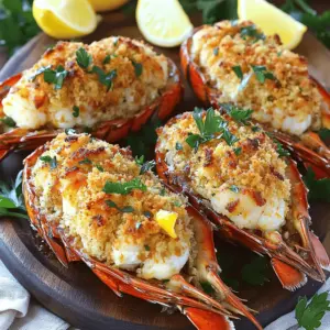 - 2 lobster tails - 1 cup cooked shrimp, chopped - 1/2 cup panko breadcrumbs