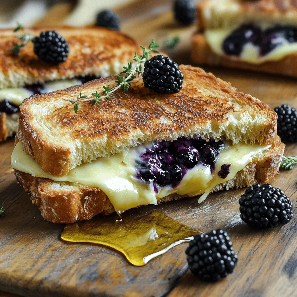 - 2 slices of thick sourdough bread - 1 tablespoon unsalted butter, softened - 100g Brie cheese, sliced - 1/3 cup fresh blackberries - 1 tablespoon honey - Optional: fresh thyme leaves and a pinch of salt