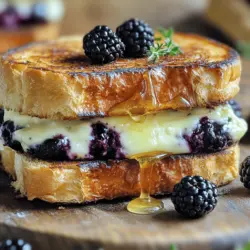 - 2 slices of thick sourdough bread - 1 tablespoon unsalted butter, softened - 100g Brie cheese, sliced - 1/3 cup fresh blackberries - 1 tablespoon honey - Optional: fresh thyme leaves and a pinch of salt
