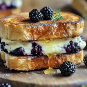- 2 slices of thick sourdough bread - 1 tablespoon unsalted butter, softened - 100g Brie cheese, sliced - 1/3 cup fresh blackberries - 1 tablespoon honey - Optional: fresh thyme leaves and a pinch of salt