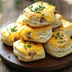 For these tasty biscuits, gather the following items: - 2 cups all-purpose flour - 1 tablespoon baking powder - 1/2 teaspoon baking soda - 1 teaspoon salt - 1/2 teaspoon garlic powder - 1/2 cup cold unsalted butter, cubed - 1 cup shredded sharp cheddar cheese - 1 cup cooked Italian sausage, crumbled - 3/4 cup buttermilk - 1 tablespoon fresh chives, chopped (optional)