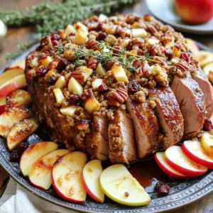 - 1 (6-8 bone) pork crown roast - 2 cups day-old bread, cubed - 1 cup apple, diced