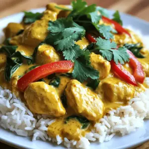 - 1 lb (450g) chicken breast, cut into bite-sized pieces - 1 can (14 oz) coconut milk - 2 tablespoons curry powder - 1 tablespoon ginger, freshly grated - 2 cloves garlic, minced These main ingredients create the heart of the dish. Chicken breast provides lean protein and a nice texture. Coconut milk gives a creamy base with a hint of sweetness. Curry powder adds warmth and depth, while fresh ginger and garlic bring bright flavors. - 1 medium onion, finely chopped - 1 red bell pepper, sliced - 1 cup spinach leaves, fresh - Fresh cilantro for garnish The vegetables add color and nutrition. Onion and red bell pepper offer crunch and sweetness. Fresh spinach provides a vibrant green and wilts perfectly into the curry. Cilantro as a garnish gives a fresh finish and a pop of flavor. - 1 tablespoon olive oil - 1 teaspoon turmeric powder - Salt and black pepper to taste These pantry staples round out the dish. Olive oil is great for sautéing. Turmeric adds a lovely golden hue and a subtle earthy note. Season with salt and black pepper to enhance all the flavors. For the full recipe, check out the Tropical Coconut Curry Chicken . Start by heating the olive oil in a large skillet over medium heat. Add the chopped onion and sauté until it turns soft and clear, about 3-4 minutes. This step builds the flavor base for your dish. Next, stir in the minced garlic and grated ginger. Cook for about 1 minute until you smell their strong aroma. It will make your kitchen smell amazing! Now, add the curry powder and turmeric. Mix them well and toast the spices for about 30 seconds. This helps to release their flavors and makes your curry rich and vibrant. Time to add the chicken! Toss in the bite-sized pieces and stir to coat them in the spice mixture. Cook until the chicken turns lightly brown on all sides, about 5-7 minutes. This browning step locks in the flavors. Pour in the coconut milk and stir to combine everything. Bring it to a gentle simmer, then lower the heat. Cover the skillet and let it simmer for 15-20 minutes. This allows the chicken to cook thoroughly and soak up all those lovely flavors. After simmering, add the sliced red bell pepper and fresh spinach leaves. Stir until the spinach wilts and the bell pepper softens, about 3-4 minutes. This adds color and nutrients to your dish. Finally, season with salt and black pepper to taste. Serve hot over jasmine rice or quinoa. Garnish with fresh cilantro to brighten the dish. Enjoy this delightful Coconut Curry Chicken! For the complete recipe, check the Full Recipe section. Choosing the right chicken cut is key. I suggest using chicken breast for a lean option. You can also use thighs for more flavor. Cut the chicken into bite-sized pieces. This helps it cook evenly. To ensure a creamy coconut sauce, use full-fat coconut milk. It gives a rich taste and texture. Stir the coconut milk in gently. Avoid boiling it too hard, which can break the creaminess. Think about adding more spices. A pinch of cumin or coriander can boost the flavor. You might enjoy a touch of cinnamon for warmth. Try adding a squeeze of lime for brightness. Balancing sweetness and spice is crucial. If your curry is too sweet, add a bit of salt. A dash of chili powder can add heat. Always taste as you go to find your perfect mix. Serve coconut curry chicken with rice or quinoa. Both soak up the sauce well. A fluffy jasmine rice pairs nicely with the dish. For garnishing, fresh herbs make a big difference. Cilantro adds a nice pop of color and flavor. You could also use sliced green onions or a sprinkle of red pepper flakes for some heat. You can find the full recipe here: [Full Recipe]. {{image_2}} You can switch chicken for tofu or shrimp. Tofu absorbs flavors well. It makes a great vegetarian option. Shrimp adds a nice sweetness to the dish. If using shrimp, cook it for just a few minutes until pink. You can also use different cuts of chicken. Thighs offer more flavor and stay juicy. Breasts are leaner and cook faster. Both options work well in this recipe. You can add other vegetables like broccoli or carrots. Broccoli gives a nice crunch. Carrots add natural sweetness. Chop them into small pieces for even cooking. If you want a vegetarian dish, skip the meat. Use more veggies and some chickpeas for protein. This makes a hearty meal that everyone will love. You can adapt spices for different tastes. Add more curry powder for heat or sweetness. Try adding lime juice for a zesty kick. Different regions have their own curry styles. Indian curries often use garam masala. Thai curries may add lemongrass or basil. Experiment to find your favorite flavor profile. For the full recipe, check out the Tropical Coconut Curry Chicken . To store your coconut curry chicken, let it cool first. Place it in an airtight container. This helps keep the flavors fresh. It lasts up to four days in the fridge. If you plan to eat it later, refrigerate it right away. Freezing is a great way to save your coconut curry. First, let it cool completely. Then, use a freezer-safe container. Make sure to leave some space for expansion. It can last up to three months in the freezer. To thaw, move it to the fridge overnight. For reheating, use a pot over low heat. Stir occasionally until heated through. You can prepare the curry in advance for quick meals. It’s perfect for busy nights. Portion it out and store in the fridge or freezer. For leftovers, serve with rice or quinoa. You can also add extra veggies for a fresh twist. Coconut Curry Chicken takes about 40 minutes in total. It includes 15 minutes for prep and 25 minutes for cooking. You can chop the chicken and veggies while the oil heats. This way, you save time and keep things moving smoothly in the kitchen. Yes, you can make Coconut Curry Chicken ahead of time! Cook it fully, let it cool, and store it in an airtight container. It lasts in the fridge for up to three days. If you want to prepare ingredients early, chop the chicken and veggies the night before. Just keep them in the fridge until you cook. The best way to reheat Coconut Curry Chicken is on the stove. Use low heat to warm it gently. Stir occasionally to keep it from sticking. You can also microwave it, but stir it every minute to avoid hot spots. This way, you keep all the great flavors intact. For the full recipe, check the section above! This coconut curry chicken recipe blends simple ingredients into a tasty dish. We started with key items like chicken breast, coconut milk, and spices. We also explored helpful tips and variations, ensuring everyone can enjoy this meal. Incorporating your own touches with vegetables or protein alternatives makes it even better. Remember, proper storage and reheating keeps your curry fresh and full of flavor. With these steps, you'll create a dish that satisfies every time. Enjoy your cooking adventure!