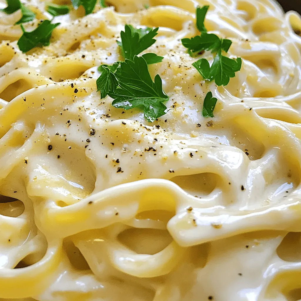 To make this Olive Garden Alfredo delight, gather these simple ingredients: - 12 oz fettuccine pasta - 1/2 cup (1 stick) unsalted butter - 2 cups heavy cream - 1 1/2 cups freshly grated Parmesan cheese - 2 cloves garlic, minced - Salt and pepper to taste - 1/4 teaspoon nutmeg (optional) - Fresh parsley, chopped (for garnish) You will need a few kitchen tools to make this dish: - Large pot for boiling pasta - Strainer for draining pasta - Medium saucepan for the sauce - Wooden spoon for stirring - Measuring cups and spoons - Cheese grater for the Parmesan Choosing the right ingredients makes a big difference. Here are my tips: - Pasta: Look for fresh or high-quality dried fettuccine. It should feel firm. - Butter: Use unsalted butter for better control of salt. - Cream: Choose heavy cream for a rich, thick sauce. - Parmesan: Always go for fresh-grated Parmesan. Pre-grated cheese lacks flavor. - Garlic: Choose firm garlic cloves. Fresh garlic gives the best taste. - Nutmeg: A pinch of nutmeg adds warmth but is optional. - Parsley: Fresh parsley adds nice color and flavor. Using fresh and high-quality items will make your Alfredo sauce taste amazing. Enjoy your cooking journey! First, grab a big pot and fill it with water. Add a good amount of salt to the water. Turn the heat to high and bring the water to a boil. Once boiling, add 12 oz of fettuccine pasta. Cook it according to the package instructions until it is al dente. This should take about 8 to 10 minutes. When it's ready, save 1 cup of the pasta water. Then, drain the pasta in a colander and set it aside. Next, take a medium saucepan and set it over medium heat. Add 1/2 cup of unsalted butter to the pan. Let it melt slowly. Be careful not to let it brown. Once the butter is melted and bubbling, stir in 2 cloves of minced garlic. Sauté the garlic for about 1 minute. You want it to smell good but not brown. Then, slowly pour in 2 cups of heavy cream while stirring. Let this simmer for 2 to 3 minutes. This helps the sauce thicken a bit. Now, gradually mix in 1 1/2 cups of freshly grated Parmesan cheese. Keep stirring until the cheese melts and the sauce is smooth. If it’s too thick, use some reserved pasta water to thin it out. Finally, season the sauce with salt, pepper, and a pinch of nutmeg, if you like. Now it’s time to bring it all together. Add the cooked fettuccine to the Alfredo sauce. Toss it gently to coat the pasta well with the creamy sauce. Make sure every piece of pasta is covered. Serve the pasta on plates and top it with freshly chopped parsley for some color. This adds a nice touch and a bit of flavor. Enjoy your Olive Garden Alfredo, a creamy pasta delight! For the full recipe, check the details above. To make a perfect Alfredo sauce, I always start with fresh ingredients. Use unsalted butter for a smooth base. Melt it gently in a pan; this keeps it creamy. Next, add minced garlic. Sauté it just until fragrant to avoid a burnt taste. Pour in heavy cream slowly while stirring. This helps the cream blend well with the butter. Let it simmer for a few minutes. This step makes the sauce thicker. Gradually stir in freshly grated Parmesan cheese. The cheese adds rich flavor and creaminess. If the sauce is too thick, add a splash of reserved pasta water. This will help achieve your desired consistency. Many people rush the cooking process. Avoid cooking the sauce on high heat. This can cause it to separate. Another mistake is using pre-grated cheese. It often contains anti-caking agents. These can prevent it from melting smoothly. Also, don’t forget to taste your sauce. Adding salt and pepper enhances the flavor. Lastly, ensure your pasta is al dente. Overcooked pasta can become mushy. I love serving Alfredo with fettuccine, but you can use any pasta. Try pairing it with grilled chicken or shrimp for added protein. Fresh vegetables like broccoli or spinach can brighten the dish. A side salad with a light vinaigrette complements it well. For drinks, a crisp white wine works nicely. You can also serve garlic bread on the side. It’s perfect for soaking up any leftover sauce. Enjoy the creamy goodness of this dish! {{image_2}} You can easily make Olive Garden Alfredo more filling by adding protein. Chicken is a great choice. Grilled or sautéed chicken adds flavor and texture. Just slice it and mix it into the pasta. Shrimp is another tasty option. Cook shrimp in the same pan after the garlic, and add them to the sauce. You can even use sausage or tofu for a different twist. Each protein brings its own flavor and makes the dish even better. Adding vegetables packs more nutrition into your meal. Broccoli works well with Alfredo. Steam or sauté it, then mix it in. Spinach is another great choice. It wilts down nicely and adds color. Mushrooms also add a rich flavor. Sauté them until they're tender, and then stir into the pasta. You can use any veggies you like. Just make sure they complement the creamy sauce. If you need a gluten-free version, use gluten-free pasta. There are many brands available. They cook just like regular pasta, so no worries there. For a dairy-free option, swap heavy cream with coconut milk or cashew cream. Nutritional yeast can add a cheesy flavor. You can also find dairy-free cheeses that melt well. These swaps let everyone enjoy this creamy delight. For the full recipe, check out the Creamy Dreamy Alfredo . To store your Olive Garden Alfredo, let it cool first. Place it in an airtight container. Make sure to cover the pasta well. It can stay fresh in the fridge for up to three days. Be sure to label the container with the date. This way, you won't forget when you made it. When you want to reheat your Alfredo, use a pot on low heat. Add a splash of milk or cream to keep it creamy. Stir often to avoid burning. You can also use a microwave. Heat it in short bursts, stirring in between. This helps it heat evenly. Freezing Alfredo is easy, but it can change the texture. To freeze, place the cooled pasta in a freezer-safe container. You can freeze it for up to two months. When ready to use, thaw it in the fridge overnight. Reheat as mentioned above, adding a little cream if needed. This will help bring back its creaminess. The secret is in the fat! Use heavy cream and butter. They add richness. Freshly grated Parmesan cheese also helps. It melts smoothly into the sauce. Avoid pre-grated cheese. It contains anti-caking agents that can affect texture. Cook the sauce gently to keep it creamy. Stir often to blend flavors well. Yes, you can make it ahead! Prepare the sauce and store it in the fridge. Just reheat it gently on low heat. Add a splash of cream or reserved pasta water to thin it out. This keeps the sauce creamy. Cook the pasta fresh when you are ready to serve. Combine them just before eating. To make a healthier Alfredo, try these swaps: - Use half-and-half instead of heavy cream. - Substitute some butter with olive oil. - Add pureed cauliflower for added creaminess. These changes lower the fat and calories while keeping the flavor. Fettuccine is the classic choice. Its wide shape holds the sauce well. You can also try other pastas: - Linguine - Penne - Farfalle These shapes work too, but fettuccine is the star for a reason! Olive Garden's Alfredo stands out for its rich flavor and creamy texture. It uses fresh ingredients and simple techniques. Their blend of garlic and nutmeg adds a special touch. The sauce is comforting and pairs well with many dishes. Yes, you can easily make a vegetarian Alfredo! Simply omit any meat. Use vegetable broth for extra flavor if desired. Ensure your cheese is rennet-free to keep it vegetarian. You can also add veggies like spinach or mushrooms for a tasty twist. For the full recipe, check out the Creamy Dreamy Alfredo section! This post covered how to make great Alfredo sauce and perfect pasta. I shared tips on picking fresh ingredients and using the right tools. You learned step-by-step cooking instructions and how to fix common mistakes. We explored tasty variations for all diets and how to store your leftovers. Remember, a creamy sauce comes from quality ingredients and careful cooking. Enjoy your cooking adventure with Alfredo, and don’t hesitate to experiment for your ideal dish.