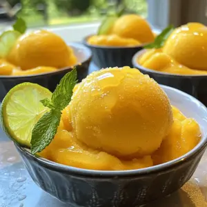 To make a smooth mango sorbet, you need these key items: - 3 ripe mangoes, peeled and diced - 1/2 cup granulated sugar - 1/2 cup water - 2 tablespoons fresh lime juice - Pinch of salt