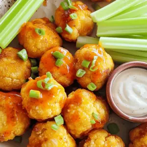 - 1 medium head of cauliflower, cut into bite-sized florets - 1 cup all-purpose flour (or gluten-free flour for a GF option) - 1 cup almond milk (or any plant-based milk) - 1 teaspoon garlic powder - 1 teaspoon onion powder - 1 teaspoon smoked paprika - Salt and pepper to taste - 1 cup buffalo sauce - 2 tablespoons unsalted butter or vegan butter, melted - Optional garnishes: Chopped green onions and celery sticks The first ingredient is a medium head of cauliflower. Make sure to cut it into small, bite-sized pieces. This size helps them cook evenly and get super crispy. Next, you need all-purpose flour. You can swap it for gluten-free flour if needed. This flour helps the batter stick to the cauliflower. For the liquid part, I use almond milk. You can also pick any plant-based milk you like. Then, add some flavor with garlic powder, onion powder, and smoked paprika. These spices give the bites a rich, savory taste. Don’t forget salt and pepper to make everything pop! Now, let's talk about the buffalo sauce. It’s the star of the show! This sauce gives the bites their famous spicy kick. Mix it with melted butter or vegan butter for a creamy finish. Finally, you can add chopped green onions and celery sticks for garnish. These add freshness and crunch when you serve the bites. For the full recipe, check out the detailed steps to make these delicious Buffalo Cauliflower Bites. - Preheat the oven to 450°F (232°C). - Line a baking sheet with parchment paper. - In a bowl, whisk together: - 1 cup all-purpose flour (or gluten-free flour) - 1 teaspoon garlic powder - 1 teaspoon onion powder - 1 teaspoon smoked paprika - Salt and pepper to taste - Gradually add 1 cup of almond milk, stirring until smooth. - Dip cauliflower florets in the batter. Let excess batter drip off. - Arrange coated florets on the prepared baking sheet in a single layer. - Bake for 20-25 minutes until golden brown and crispy. - While the cauliflower bakes, mix 1 cup of buffalo sauce with 2 tablespoons of melted butter in a bowl. - Toss baked cauliflower in the buffalo sauce mixture until well coated. - Return the coated bites to the baking sheet. - Bake for an additional 10-15 minutes until bubbly and crispy. - Remove from oven and let cool a bit. - Garnish with chopped green onions. Serve warm with celery sticks and dipping sauce. You can find the complete instructions in the Full Recipe. To make your Buffalo Cauliflower Bites super crispy, always bake them in a single layer. This way, each piece gets even heat and air. If they are too close together, they will steam instead of crisp. The type of flour you use matters. All-purpose flour gives a nice crunch, but gluten-free flour works well, too. Soak the cauliflower in the batter for a few minutes. This helps the coating stick better and adds to the crunch. Adding spices can really boost the taste of your bites. Try using cayenne pepper for heat or smoked paprika for depth. Marinades can add a fun twist. You can soak the cauliflower in hot sauce or a mix of garlic and lemon juice for a zesty kick. Different hot sauce brands have unique flavors. Experiment with buffalo sauce made from different peppers. This can change the heat level and taste of your dish. For a gluten-free option, use chickpea flour instead of all-purpose flour. It gives a nice taste and is packed with protein. If you want a lower-calorie buffalo sauce, mix hot sauce with Greek yogurt. This adds creaminess without all the calories. You can also use less butter to reduce fat while keeping flavor. These tips will help you create the best Buffalo Cauliflower Bites, full of crunch and flavor. For the full recipe, check the detailed instructions above! {{image_2}} You can spice up your Buffalo Cauliflower Bites in many ways. Try using different spice mixes. Barbecue seasoning adds a sweet twist. Teriyaki sauce gives a nice Asian flair. Even a simple lemon pepper can make a big difference. If you want vegan options, swap out the butter for vegan butter. You can also use a plant-based milk for the batter. This way, you keep the dish cruelty-free but still full of flavor. When it comes to cooking, you have choices. Air frying is a fantastic way to achieve that crunchy texture. It cooks faster and cuts down on oil. Just toss your bites in the air fryer for 15 minutes at 400°F (200°C). Oven baking is the classic method. It takes a bit longer but still gives great results. If you love smoky flavors, try grilling your cauliflower bites. Grilling adds depth and a unique taste that you won’t forget. Pair your Buffalo Cauliflower Bites with a variety of dips. Ranch dressing is a favorite, but blue cheese also works well. For a healthier option, try a yogurt-based dip. Celery sticks are classic sides that add a nice crunch. If you love to meal prep, these bites are perfect. You can make a big batch ahead of time. Just store them in the fridge. They reheat well and make for a quick snack or party treat. For the full recipe, check out the details above! To keep your Buffalo Cauliflower Bites fresh, store them in an airtight container. Place parchment paper between layers to prevent sticking. Refrigerate them for up to three days. If you want to keep them longer, freeze them. Place the bites in a freezer-safe bag or container. They can last up to three months in the freezer. When reheating, the oven works best. Preheat the oven to 350°F (175°C). Place the bites on a baking sheet. Bake for about 10-15 minutes until hot and crispy. If you use the microwave, they may become soft. For the best results, heat them in small batches. You can prepare the cauliflower ahead of time. Cut and batter the florets, then store them in the fridge for up to 24 hours. To freeze, place the battered cauliflower on a baking sheet. Freeze them for about an hour, then transfer to a bag. This way, you can pull out just what you need for quick snacks. To keep your cauliflower bites crispy, follow these tips: - Bake at high heat: Use 450°F (232°C) to ensure crispness. - Single layer: Spread the cauliflower evenly on the baking sheet. - Don’t overcrowd: Give each floret space to breathe. - Check doneness: Bake until golden brown and crispy. Adjusting time helps too. If they aren't crispy, bake a bit longer. Yes, you can prepare these bites ahead. Here’s how: - Store in the fridge: After baking, let them cool. Place them in an airtight container. - Refrigerate for up to 3 days: This keeps them fresh and ready to eat. - Freeze for longer storage: Wrap them tightly in plastic wrap, then in foil. - Reheat before serving: Use the oven to maintain crispiness. Buffalo Cauliflower Bites pair well with many dips and sides: - Ranch or blue cheese dressing: These dips complement the spicy flavor. - Celery sticks: They add a crunchy, fresh bite. - Carrot sticks: These offer a sweet crunch. - Salads: A light green salad balances the heat. The options are endless, so get creative! Yes, Buffalo Cauliflower Bites are a healthy snack choice. Here’s why: - Low in calories: Cauliflower is a low-calorie veggie. - Rich in vitamins: It provides vitamins C and K. - High in fiber: This helps with digestion. Using almond milk and gluten-free flour adds nutritional value. Enjoy this guilt-free treat! For the full recipe, check out the [Full Recipe]. Buffalo Cauliflower Bites are simple, tasty, and fun to make. We covered the key ingredients, steps for cooking, and ways to store leftovers. You can enjoy these bites hot and crispy or prepare them ahead for later. Experiment with flavors and cooking methods to find your favorite version. These bites are a great addition to any meal or snack. With some easy tips, you can enjoy a healthy treat that everyone will love. So, go ahead and dive into this delicious recipe!